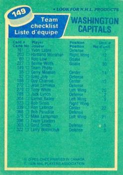 1976-77 O-Pee-Chee #149 Washington Capitals Back
