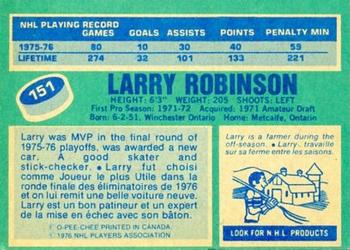 1976-77 O-Pee-Chee #151 Larry Robinson Back
