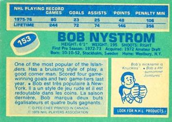 1976-77 O-Pee-Chee #153 Bob Nystrom Back