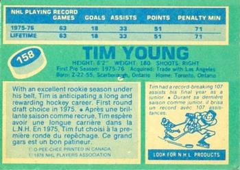 1976-77 O-Pee-Chee #158 Tim Young Back