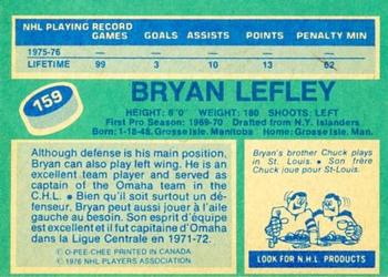1976-77 O-Pee-Chee #159 Bryan Lefley Back