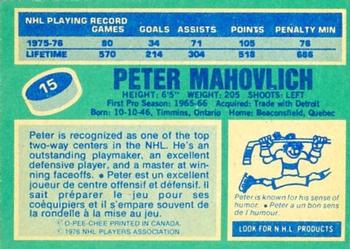 1976-77 O-Pee-Chee #15 Pete Mahovlich Back