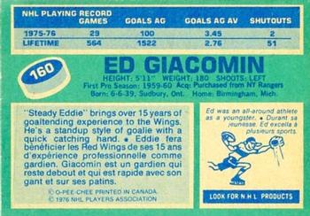 1976-77 O-Pee-Chee #160 Ed Giacomin Back