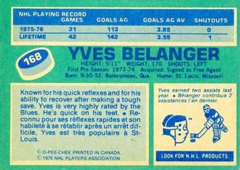 1976-77 O-Pee-Chee #168 Yves Belanger Back