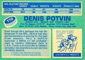 1976-77 O-Pee-Chee #170 Denis Potvin Back