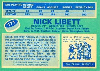 1976-77 O-Pee-Chee #171 Nick Libett Back