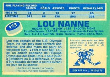 1976-77 O-Pee-Chee #173 Lou Nanne Back