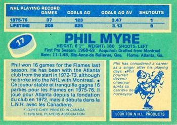 1976-77 O-Pee-Chee #17 Phil Myre Back