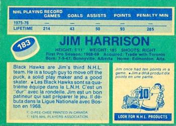 1976-77 O-Pee-Chee #183 Jim Harrison Back
