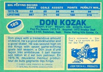 1976-77 O-Pee-Chee #185 Don Kozak Back