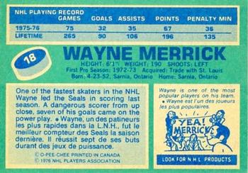 1976-77 O-Pee-Chee #18 Wayne Merrick Back