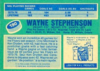 1976-77 O-Pee-Chee #190 Wayne Stephenson Back