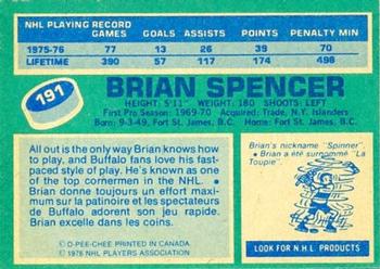 1976-77 O-Pee-Chee #191 Brian Spencer Back