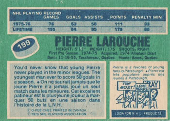 1976-77 O-Pee-Chee #199 Pierre Larouche Back