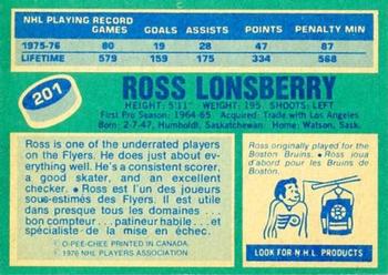 1976-77 O-Pee-Chee #201 Ross Lonsberry Back