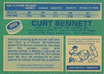 1976-77 O-Pee-Chee #202 Curt Bennett Back