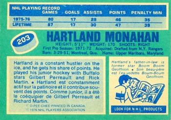 1976-77 O-Pee-Chee #203 Hartland Monahan Back