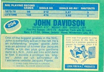 1976-77 O-Pee-Chee #204 John Davidson Back