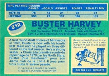 1976-77 O-Pee-Chee #212 Buster Harvey Back