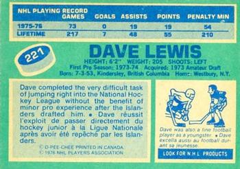 1976-77 O-Pee-Chee #221 Dave Lewis Back