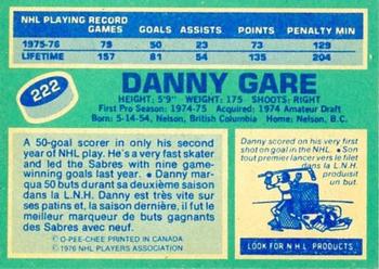 1976-77 O-Pee-Chee #222 Danny Gare Back