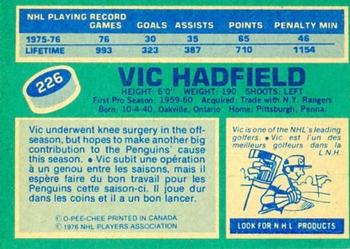 1976-77 O-Pee-Chee #226 Vic Hadfield Back