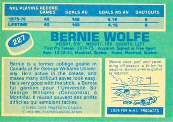 1976-77 O-Pee-Chee #227 Bernie Wolfe Back
