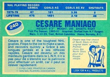 1976-77 O-Pee-Chee #240 Cesare Maniago Back