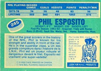 1976-77 O-Pee-Chee #245 Phil Esposito Back