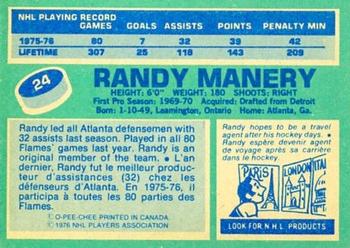 1976-77 O-Pee-Chee #24 Randy Manery Back