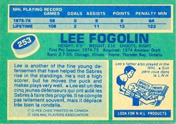 1976-77 O-Pee-Chee #253 Lee Fogolin Back