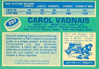 1976-77 O-Pee-Chee #257 Carol Vadnais Back