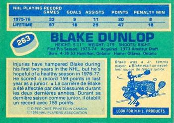 1976-77 O-Pee-Chee #263 Blake Dunlop Back