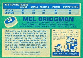 1976-77 O-Pee-Chee #26 Mel Bridgman Back