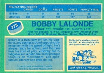 1976-77 O-Pee-Chee #278 Bobby Lalonde Back