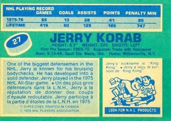 1976-77 O-Pee-Chee #27 Jerry Korab Back
