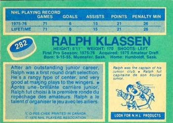 1976-77 O-Pee-Chee #282 Ralph Klassen Back
