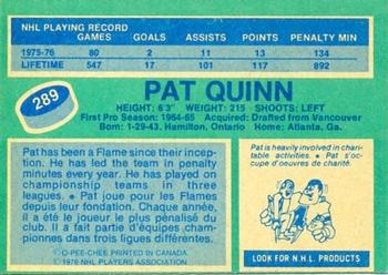 1976-77 O-Pee-Chee #289 Pat Quinn Back