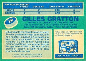 1976-77 O-Pee-Chee #28 Gilles Gratton Back