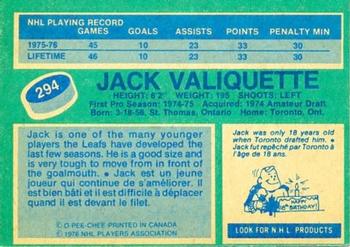 1976-77 O-Pee-Chee #294 Jack Valiquette Back