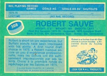 1976-77 O-Pee-Chee #308 Bob Sauve Back