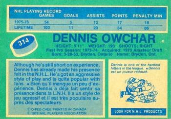 1976-77 O-Pee-Chee #314 Dennis Owchar Back