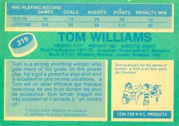 1976-77 O-Pee-Chee #319 Tom Williams Back