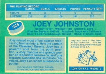 1976-77 O-Pee-Chee #325 Joey Johnston Back