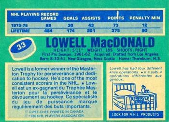 1976-77 O-Pee-Chee #33 Lowell MacDonald Back