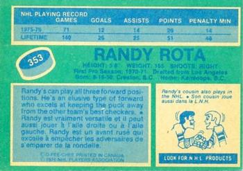 1976-77 O-Pee-Chee #353 Randy Rota Back