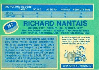 1976-77 O-Pee-Chee #357 Rich Nantais Back