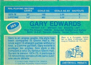 1976-77 O-Pee-Chee #365 Gary Edwards Back