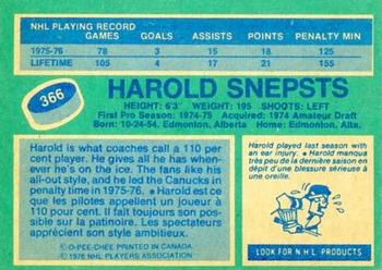 1976-77 O-Pee-Chee #366 Harold Snepsts Back