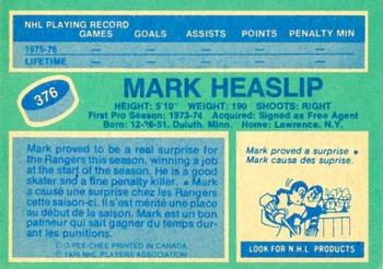 1976-77 O-Pee-Chee #376 Mark Heaslip Back